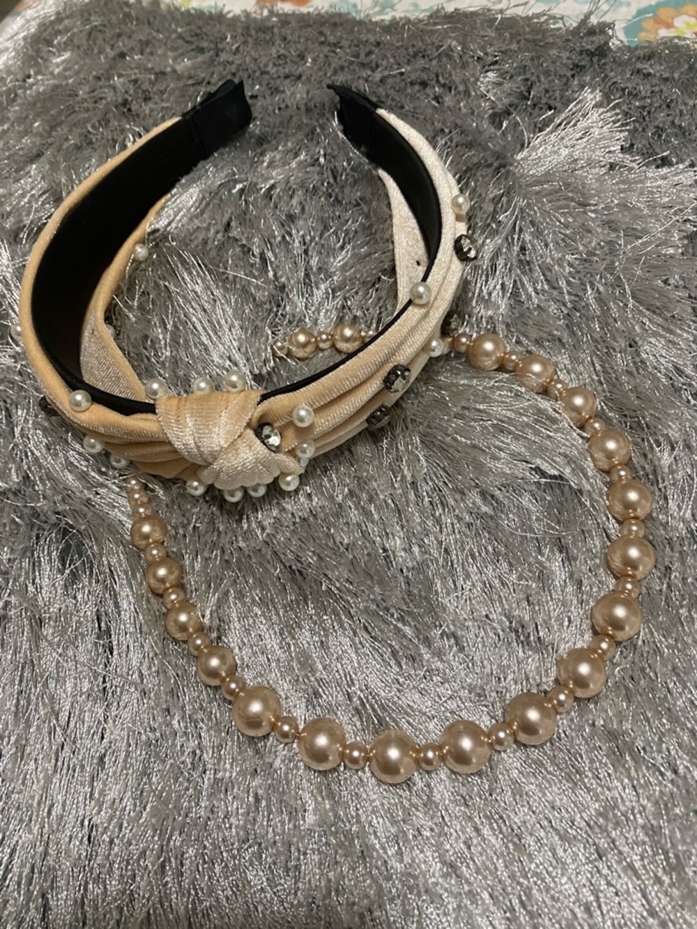 Pearl & Crystal Embellished Cream Knotted Headband